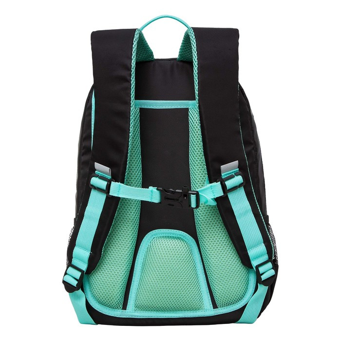 Рюкзак школьный, 40 х 25 х 13 см, Grizzly, эргономичная спинка, отделение для ноутбука, чёрный/бирюзовый - фото 2 - id-p225434597