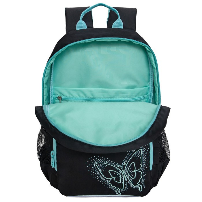 Рюкзак школьный, 40 х 25 х 13 см, Grizzly, эргономичная спинка, отделение для ноутбука, чёрный/бирюзовый - фото 3 - id-p225434597