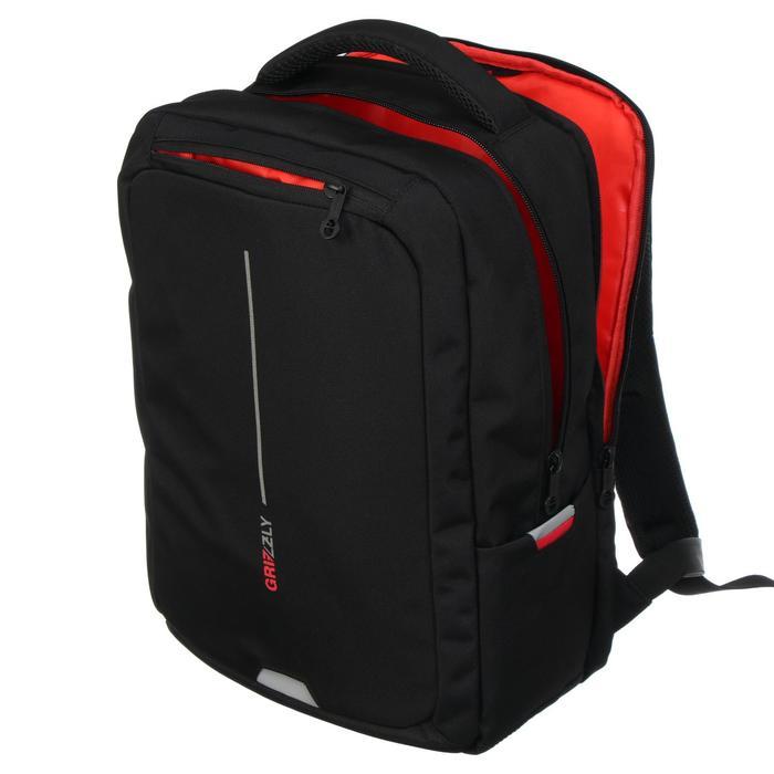 Рюкзак молодёжный, 41,5 х 29 х 18 см, Grizzly 134, эргономичная спинка, отделение для ноутбука, чёрный/красный - фото 9 - id-p225434647