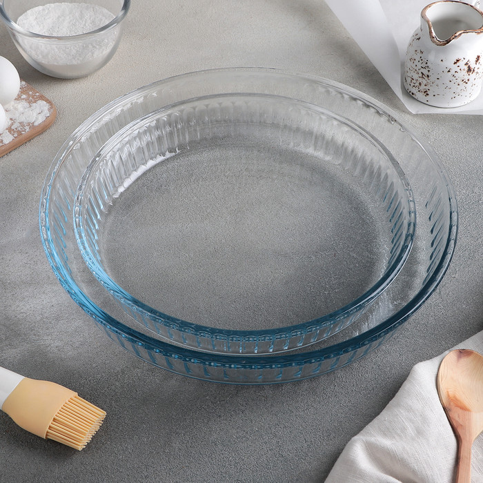 Набор круглой посуды из жаропрочного стекла для запекания Borcam, 2 предмета: 1,6 л, 2,6 л - фото 1 - id-p225442137