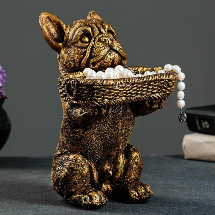 Подставка конфетница "Собака с корзинкой" бронза, 24х15х17см - фото 6 - id-p225444089