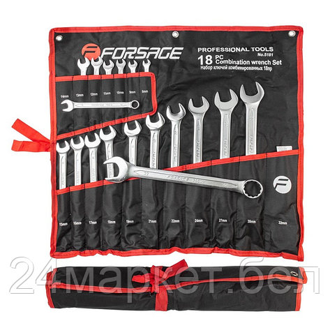 F-5181P Forsage Набор ключей комбинированных 18пр.(8-19,21,22,24,27,30,32мм) на полотне, фото 2