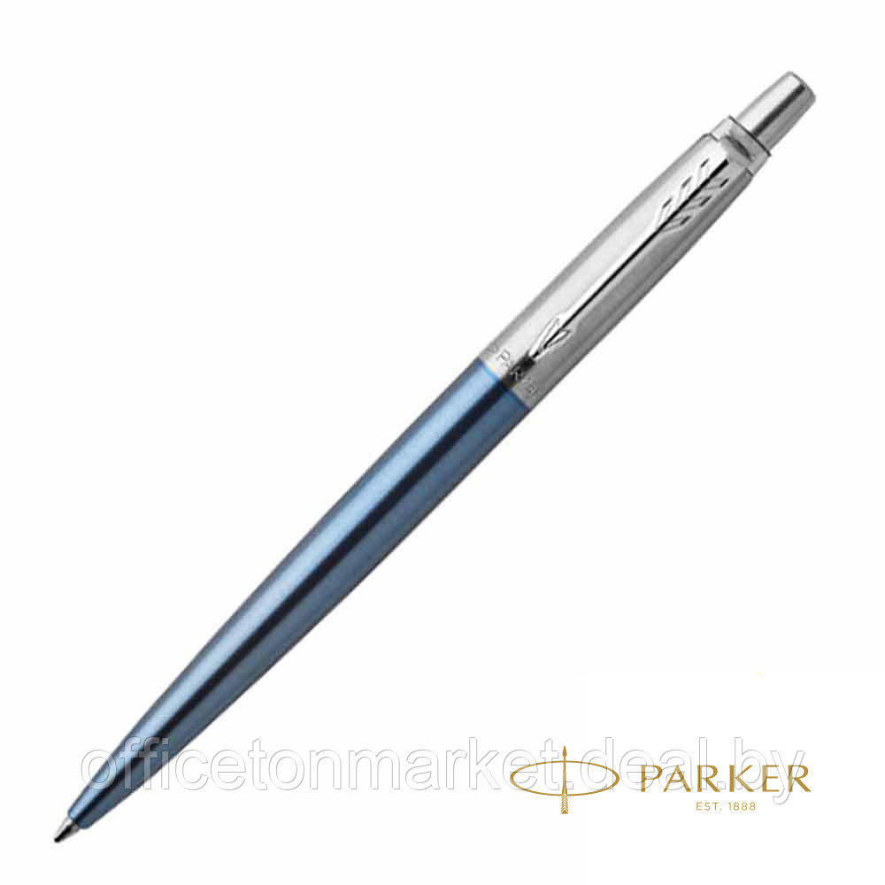 Ручка шариковая автоматическая "Parker Jotter Waterloo Blue CT", 0.7 мм, голубой, серебристый, стерж. синий