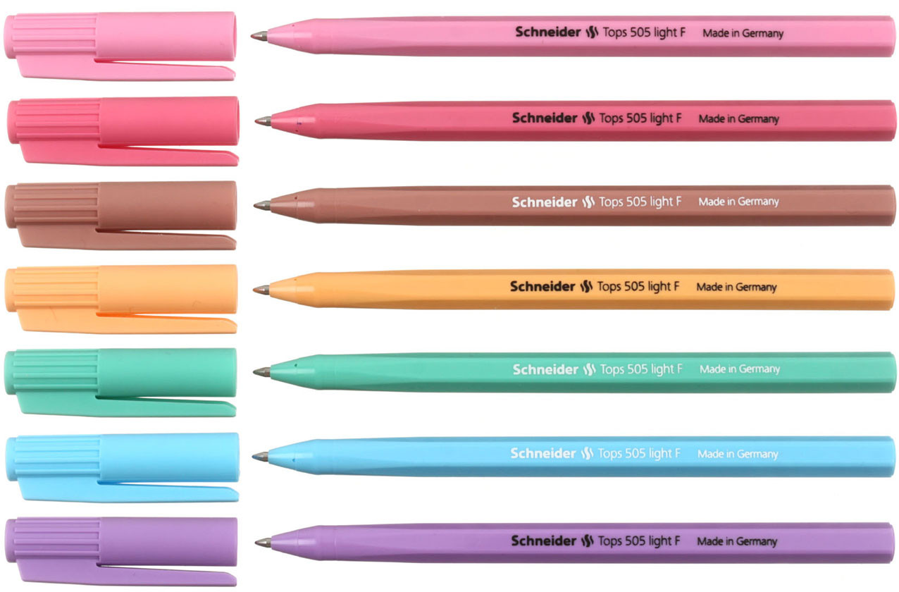 Ручка шариковая одноразовая Schneider Tops 505 Light F корпус ассорти (пастель), стержень синий - фото 2 - id-p225447543