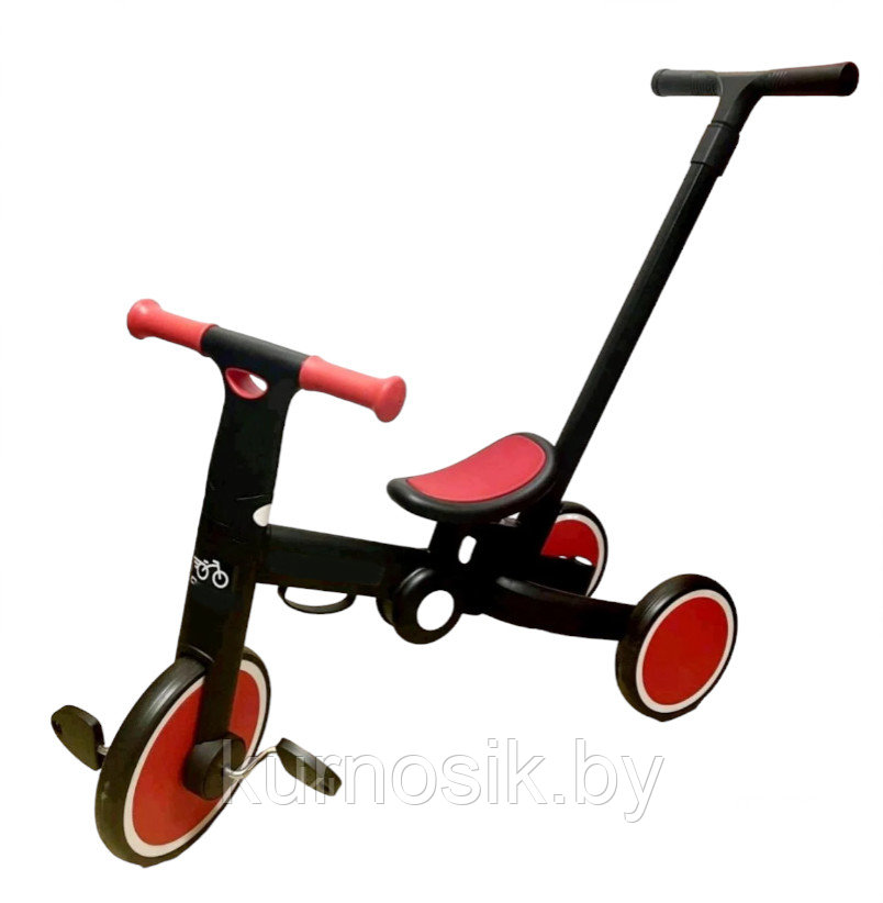 Велосипед-беговел детский 2 в 1 складной с ручкой Belashimi T801 красный - фото 1 - id-p167373834