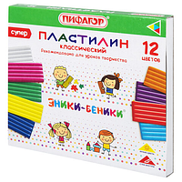 Пластилин классический ПИФАГОР «ЭНИКИ-БЕНИКИ СУПЕР», 12 цветов, 240 грамм, стек, 106429