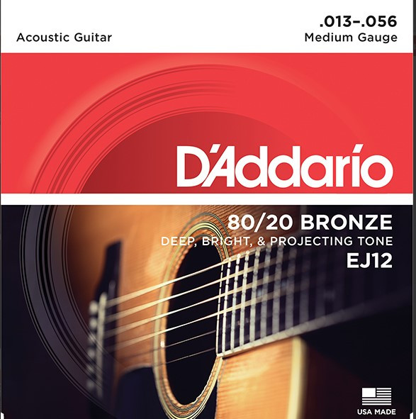 D`Addario EJ12 BRONZE 80/20 Струны для акустической гитары бронза Medium 13-56