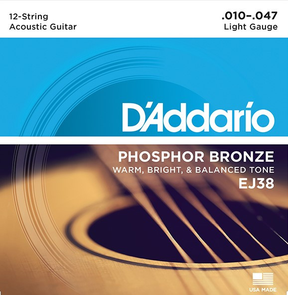 D`Addario EJ38 Phosphor Bronze Комплект струн для акустической 12-струнной гитары, Light, 10-47