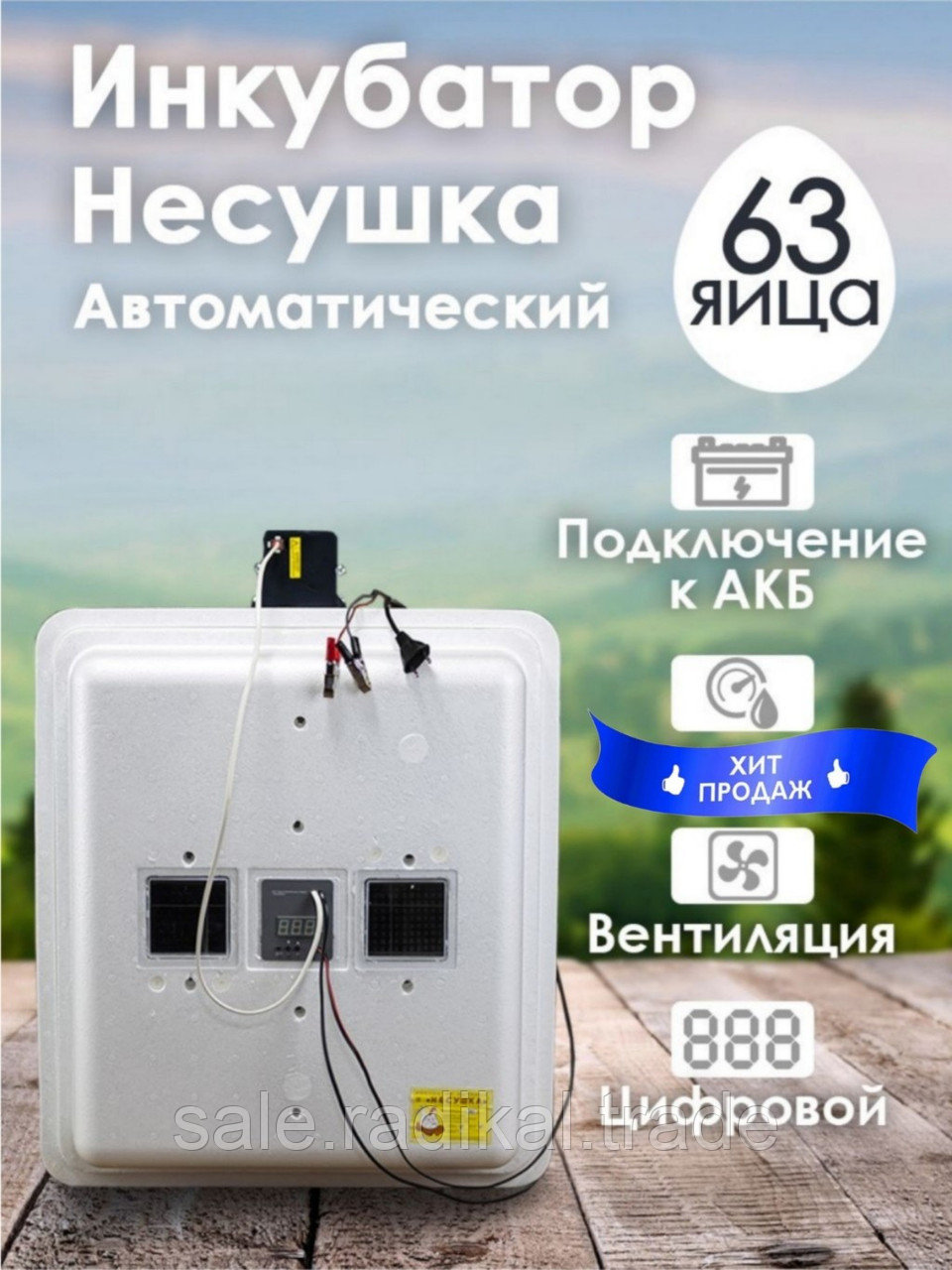 Инкубатор Несушка-63-ЭГА-12В н/н 46В - фото 1 - id-p225457998