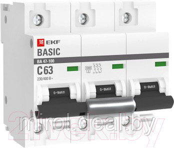 Выключатель автоматический EKF Basic ВА 47-100 3P 63A (C) 10kA / mcb47100-3-63C-bas - фото 1 - id-p225458703