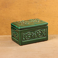 Шкатулка Риштанская керамика "Акташ" зеленая, 12х7см