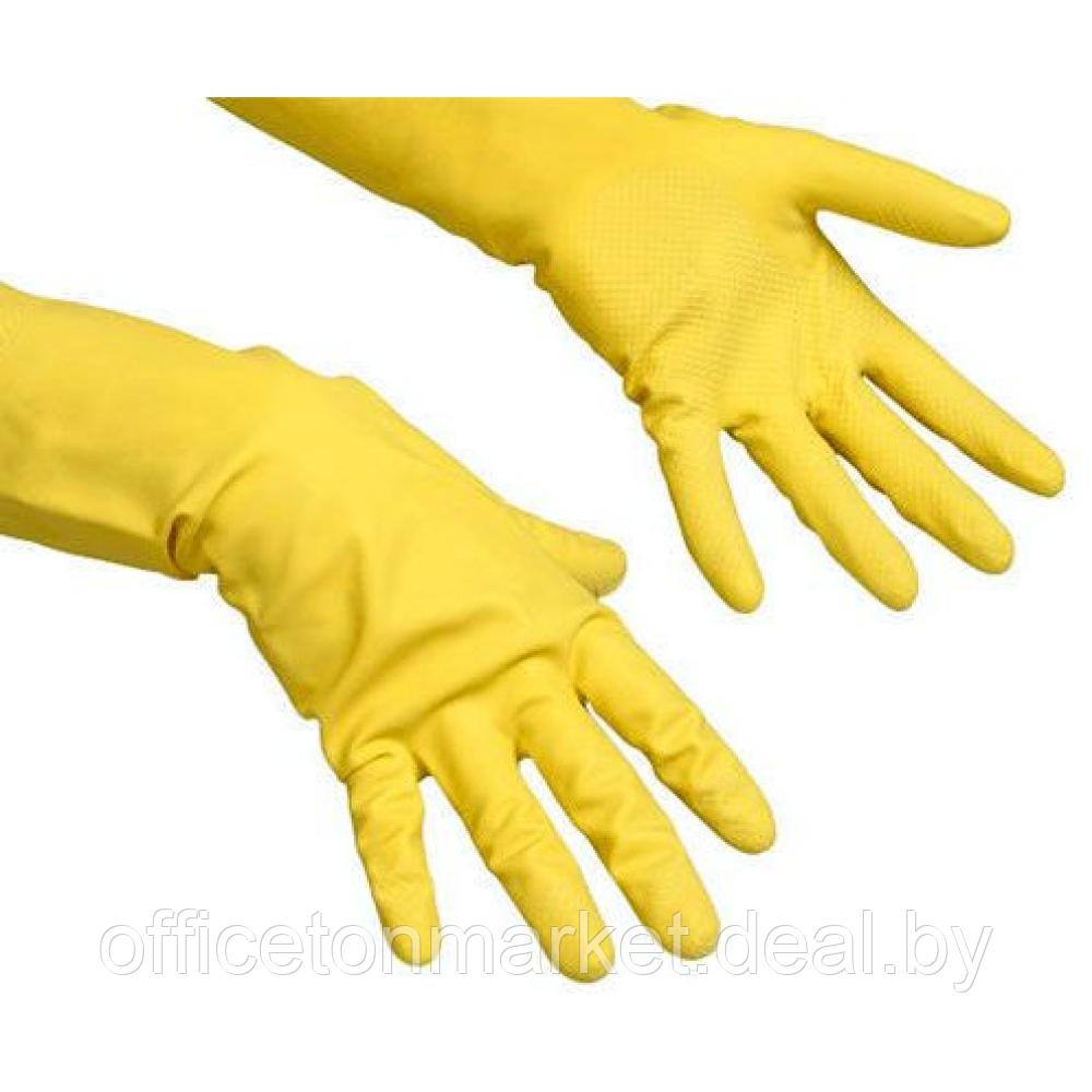 Перчатки хозяйственные из натур.латекса Многоцелевые,суперпрочн с хлопковым покрытием, М, желтый - фото 1 - id-p201878879