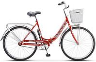 Городской дорожный женский велосипед с корзиной багажником STELS Pilot 810 26 красный со стальной рамой 19"