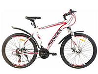 Велосипед взрослый со скоростями горный mtb спортивный PIONEER PULSE 26 дюймов колеса и рама 19" белый красный