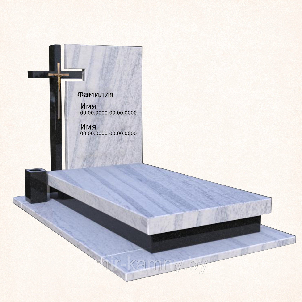 ЕВРОПЕЙСКИЙ ПАМЯТНИК С КРЕСТОМ ИЗ СВЕТЛОГО И ЧЁРНОГО ГРАНИТА