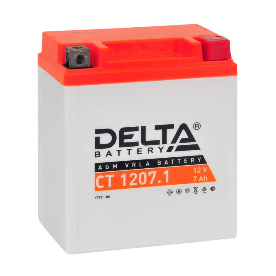 Стартерный мото аккумулятор Delta CT 1207.1 напряжение 12В, емкость 7Ач, клемма Болт + гайка ? 6 мм (ДхШхВ: - фото 1 - id-p225461512