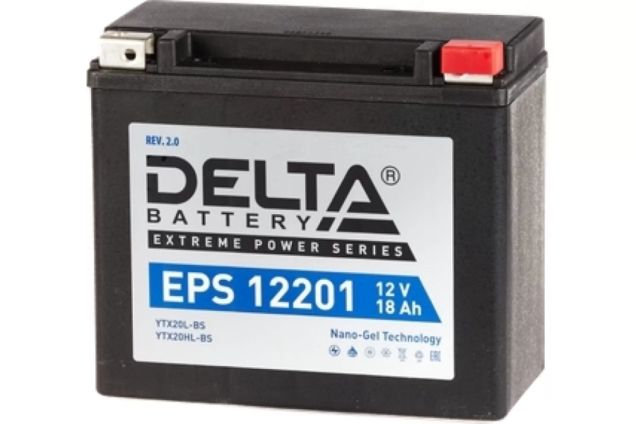 Стартерный мото аккумулятор Delta EPS 1220 напряжение 12В, емкость 20Ач, клемма Болт + гайка ? 6 мм (ДхШхВ: - фото 1 - id-p225461516