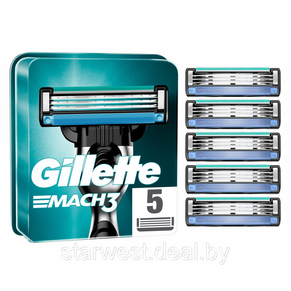Gillette Mach 3 5 шт. Мужские сменные кассеты / лезвия для бритья - фото 1 - id-p175115419