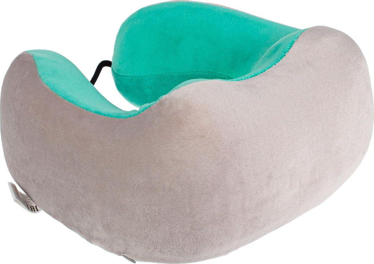 Дорожная подушка-подголовник для шеи с завязками, серо-зелёная (Massage pillow (shiatsu + vibration), green - фото 3 - id-p224283421