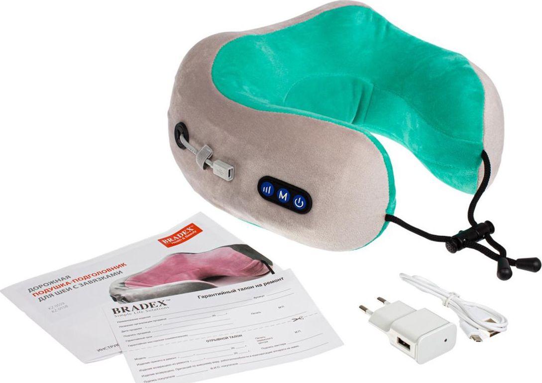 Дорожная подушка-подголовник для шеи с завязками, серо-зелёная (Massage pillow (shiatsu + vibration), green - фото 7 - id-p224283421