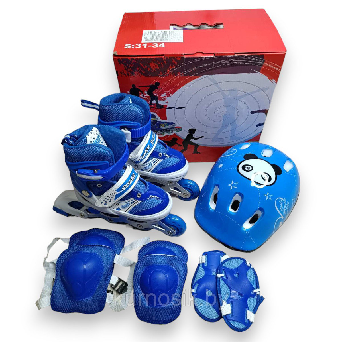 Роликовые коньки ролики раздвижные с защитой и шлемом 4002BT Синий