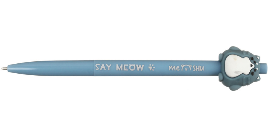 Ручка шариковая автоматическая Meshu с топпером Fat Cat, корпус синий, стержень синий