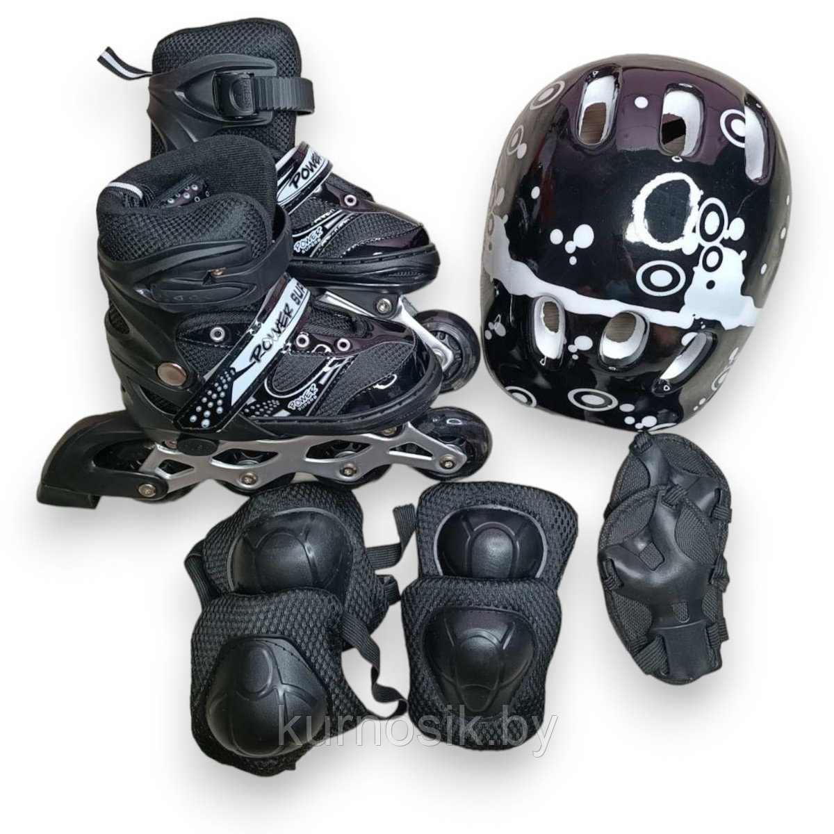 Роликовые коньки ролики раздвижные с защитой и шлемом 4002BT Черный - фото 2 - id-p225464296