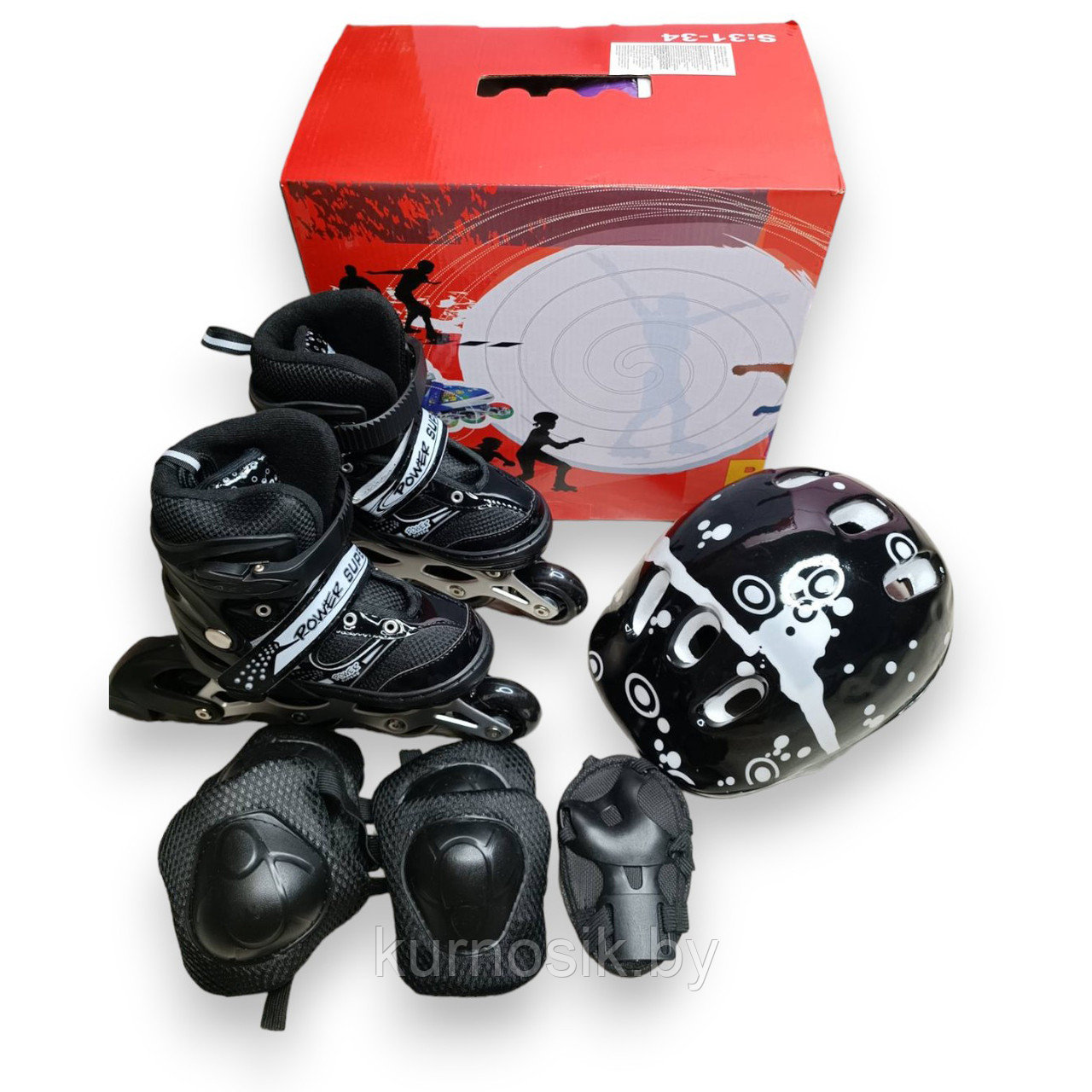Роликовые коньки ролики раздвижные с защитой и шлемом 4002BT Черный - фото 1 - id-p225464296
