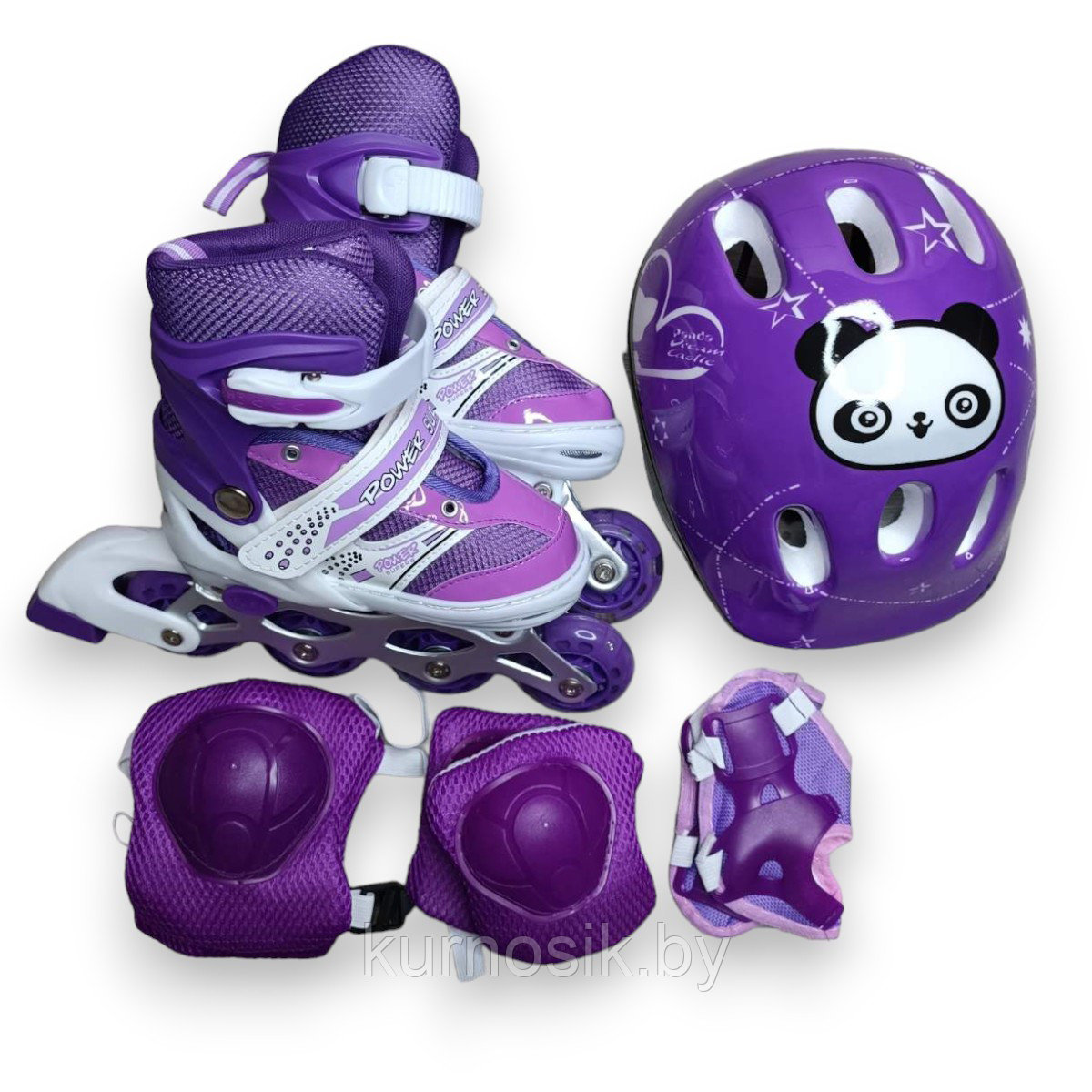 Роликовые коньки ролики раздвижные с защитой и шлемом 4002BT Фиолетовый - фото 2 - id-p225464294