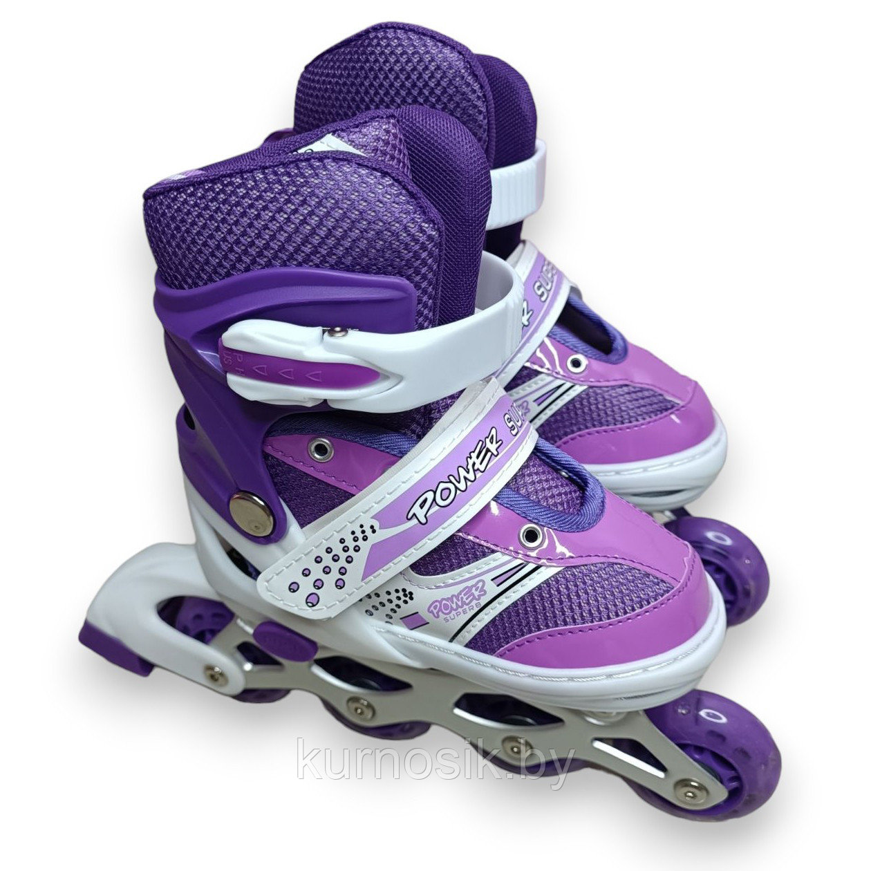 Роликовые коньки ролики раздвижные с защитой и шлемом 4002BT Фиолетовый - фото 3 - id-p225464294
