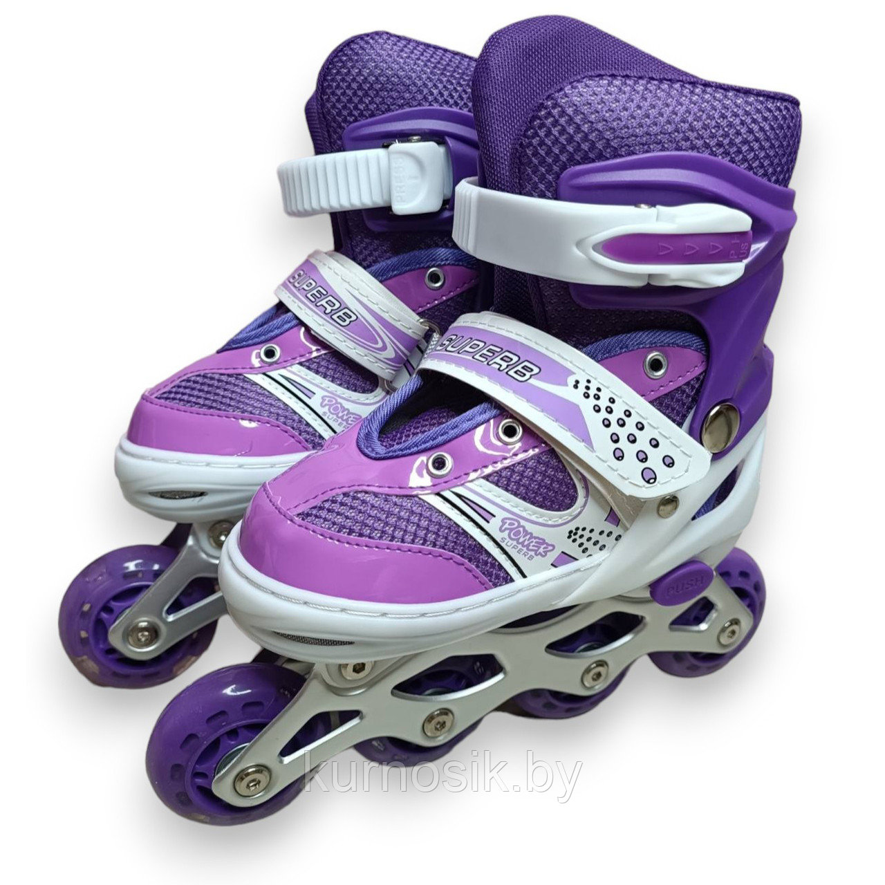 Роликовые коньки ролики раздвижные с защитой и шлемом 4002BT Фиолетовый - фото 4 - id-p225464294