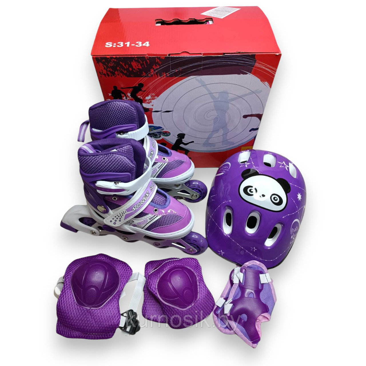 Роликовые коньки ролики раздвижные с защитой и шлемом 4002BT Фиолетовый - фото 1 - id-p225464294