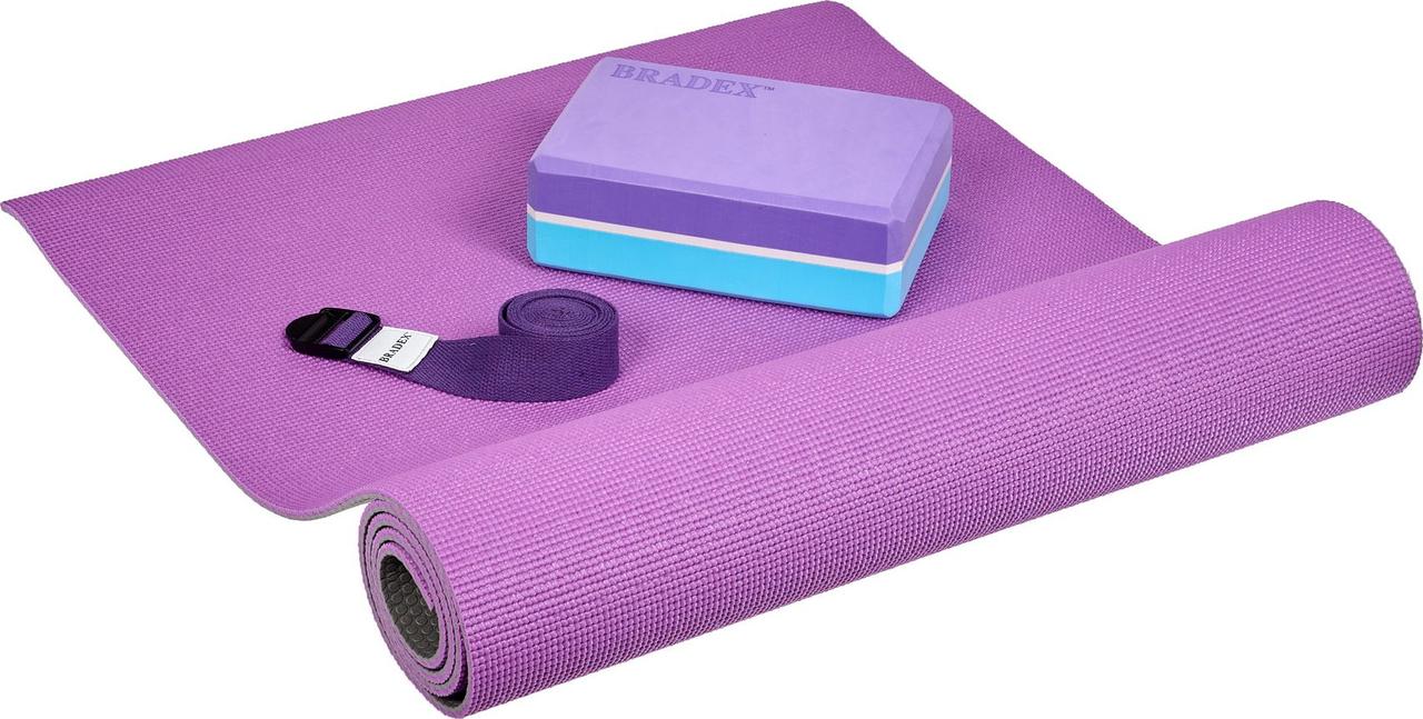 Коврик для йоги и фитнеса Bradex SF 0688, 183*61*0,6 см, двухслойный фиолетовый/серый - фото 7 - id-p225465368