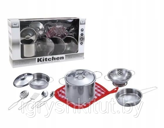 Игровой набор детской металлической посуды, 11 предметов - фото 1 - id-p225467217