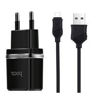 HOCO HC-64114 C12/ Сетевое ЗУ + Кабель Micro 1m/ 2 USB/ Выход: 12W/ Black