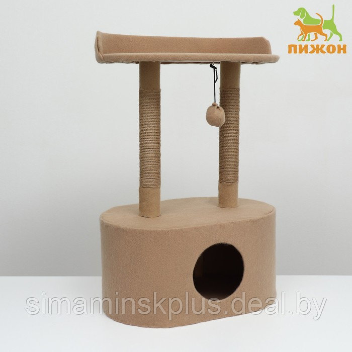Домик для кошек с когтеточкой, с овальной полкой, 54 х 34 х 80 см, фетр, джут, коричневая - фото 1 - id-p225480629