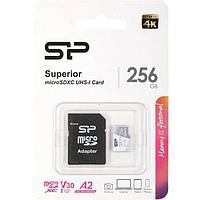 256Gb - Silicon Power Superior MicroSDXC Class 10 UHS-I U3 SP256GBSTXDA2V20SP с адаптером SD