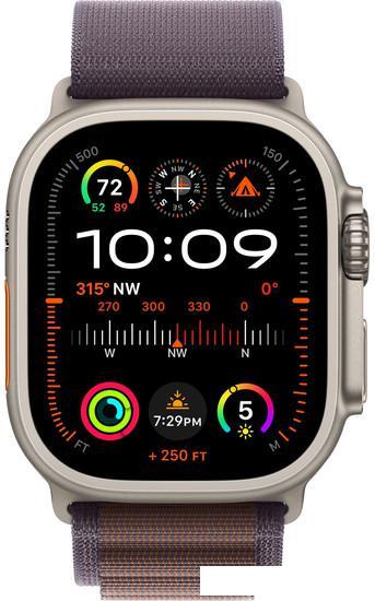 Умные часы Apple Watch Ultra 2 LTE 49 мм (титановый корпус, титановый/индиго, текстильный ремешок размера M) - фото 3 - id-p225463397