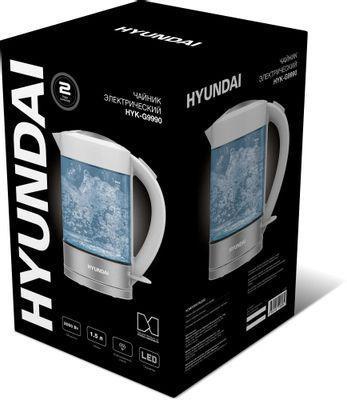 Чайник электрический Hyundai HYK-G9990, 2000Вт, белый и серебристый - фото 4 - id-p225151651