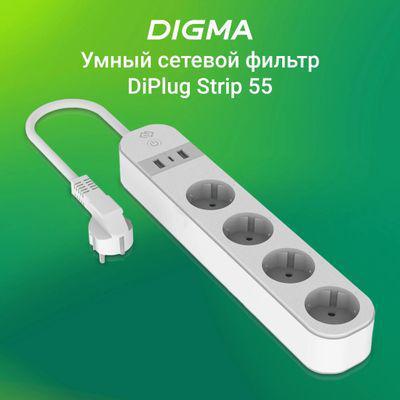 Умная розетка Digma DiPlug Strip 55 EU Wi-Fi белый [dps554s] - фото 4 - id-p225151667