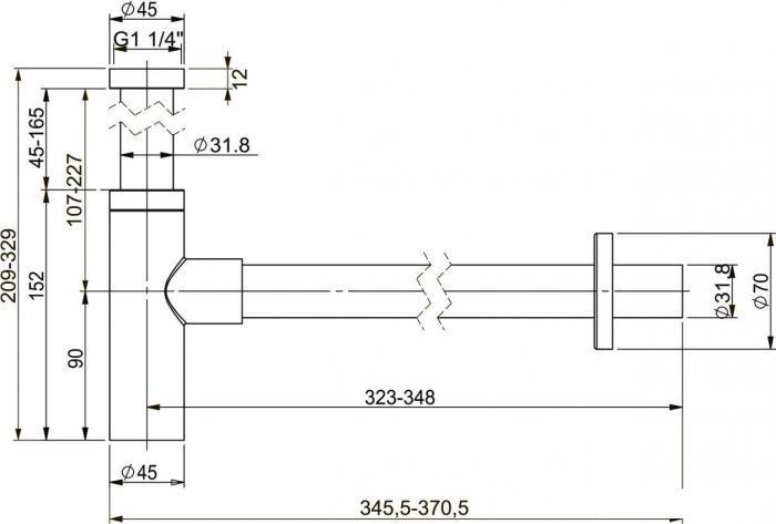 Сифон для раковины Wellsee Drainage System 182120000 (Ø 32 мм (1 1/4"); длина 346-371 мм; матовый черный) - фото 8 - id-p225463983