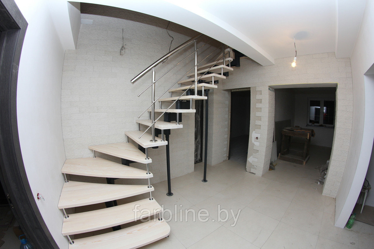 Модульная лестница в дом на 15 ступеней с ограждением из нержавейки., фото 1