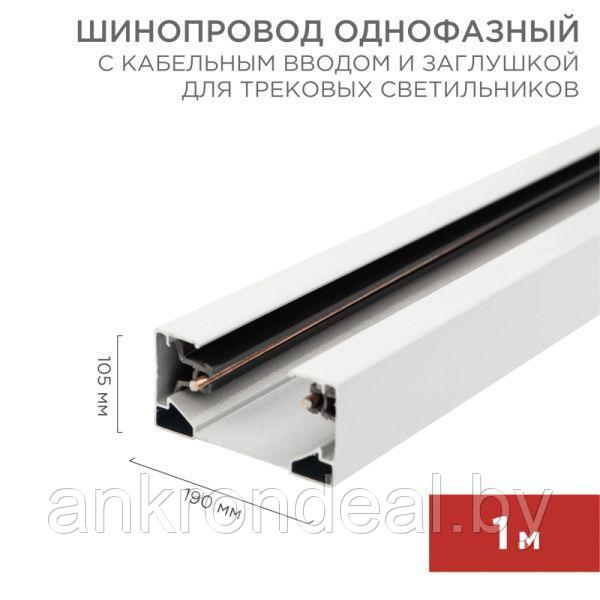 Шинопровод однофазный с кабельным вводом и заглушкой для трековых светильников 1м белый REXANT - фото 1 - id-p225483737