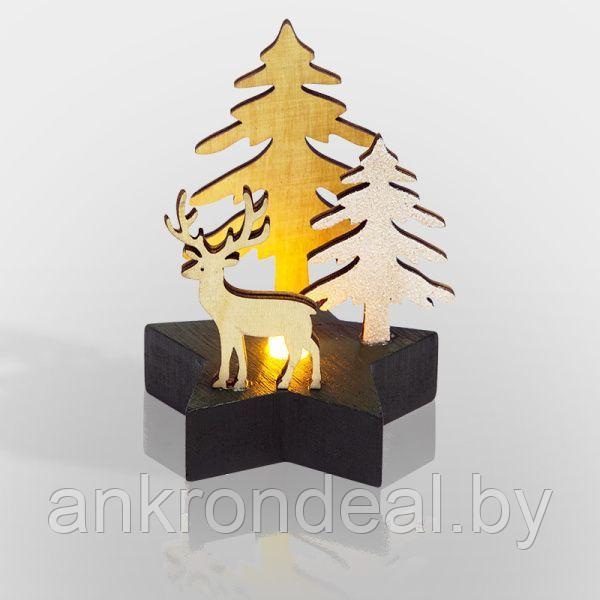 Деревянная фигурка с подсветкой Олень в лесу 9x8x10 см - фото 1 - id-p225482454