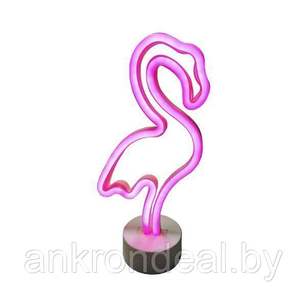 Светодиодный настольный неоновый светильник "Фламинго", 3Вт, питание 3*АА, цвет свечения розовый - фото 1 - id-p225483649