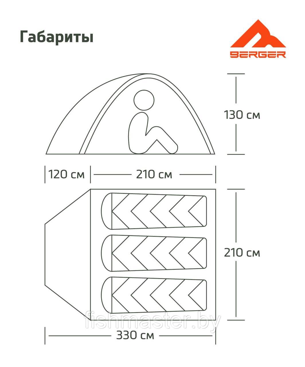 Палатка Berger Travel Woods 3 цвет серо-зеленый трехместная - фото 8 - id-p225484952