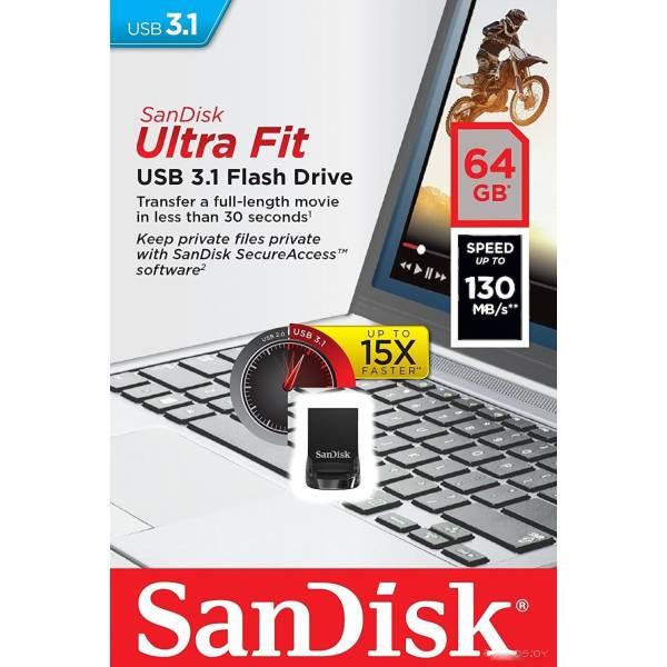 USB Flash SanDisk Ultra Fit USB 3.1 64GB (черный) - фото 5 - id-p225486184