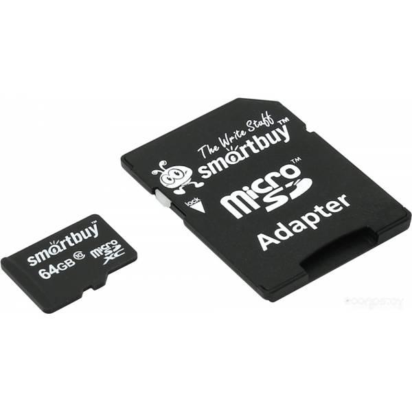 Карта памяти SmartBuy microSDXC SB64GBSDCL10-01LE 64GB (с адаптером) - фото 1 - id-p225486288