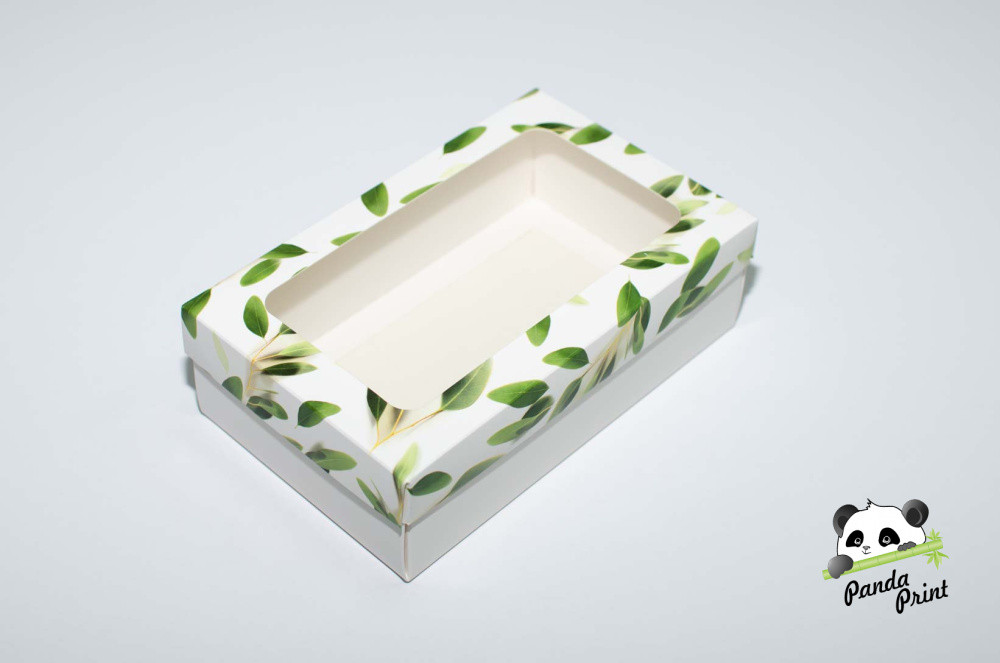 Коробка с прозрачным окном 120х200х60 Олива зеленая (белое дно) - фото 1 - id-p225497384