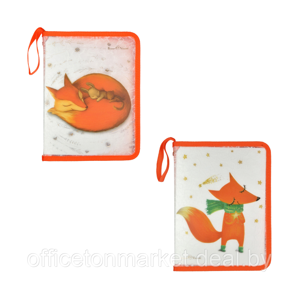 Папка для тетрадей "Волшебные лисы", А5, на молнии, пластик, оранжевый - фото 1 - id-p217644289
